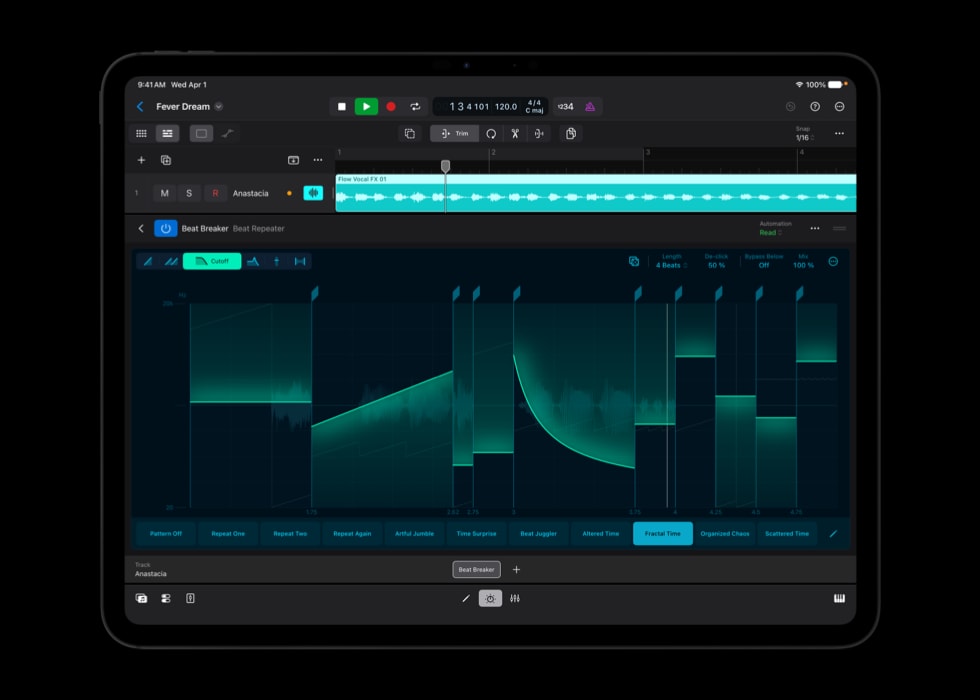 Das neue Granular Alchemy Sound Pack für Logic Pro auf einem iPad Pro.
