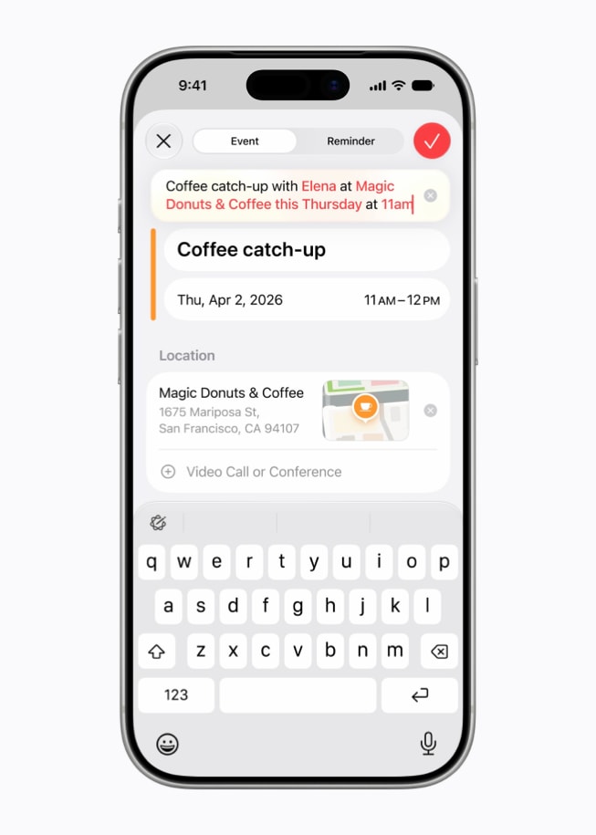 Een iPhone 17 Pro-scherm met een nieuwe activiteit die in de Agenda-app is toegevoegd.