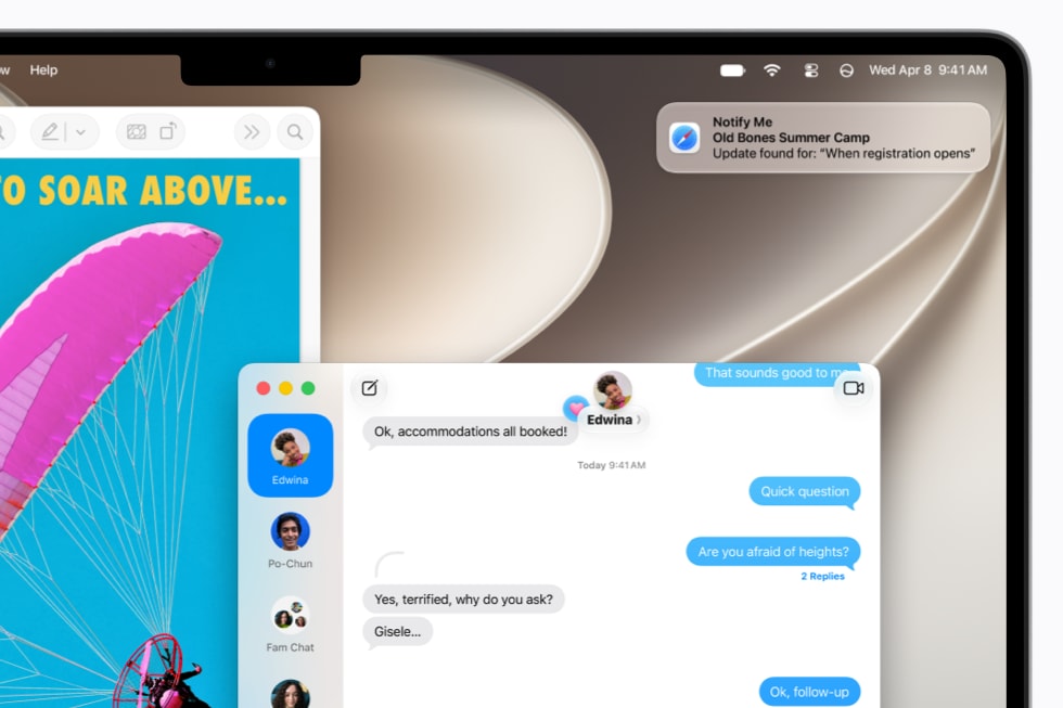 Een melding van ‘Meld aan mij’ in Safari op een bureaublad op een 14‑inch MacBook Pro.