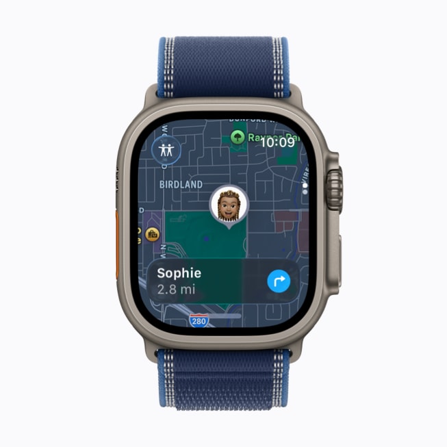 Apple Watch Ultra 3 shows a Find My screen with a user named Sophie.