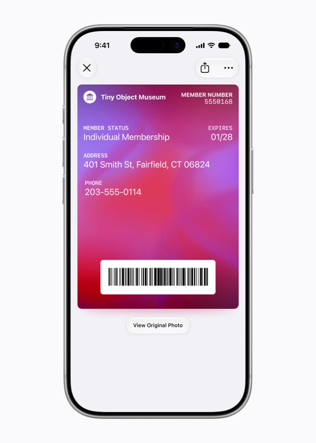 iPhone 17 Pro shows a museum membership card in Apple Wallet.