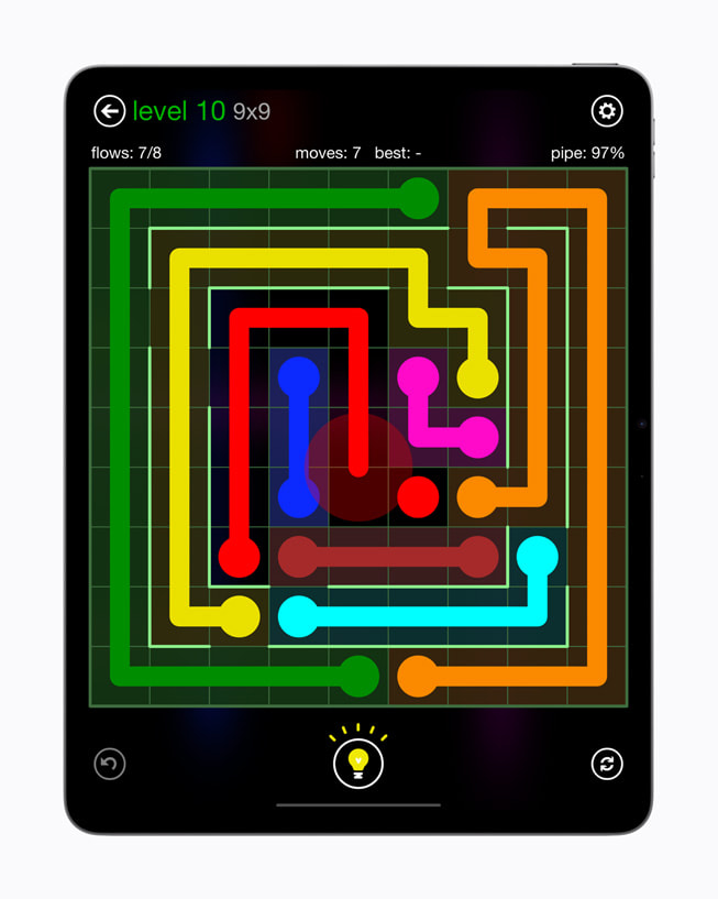 The colourful gameplay of Flow Free+ is displayed on a 13-inch iPad Air.