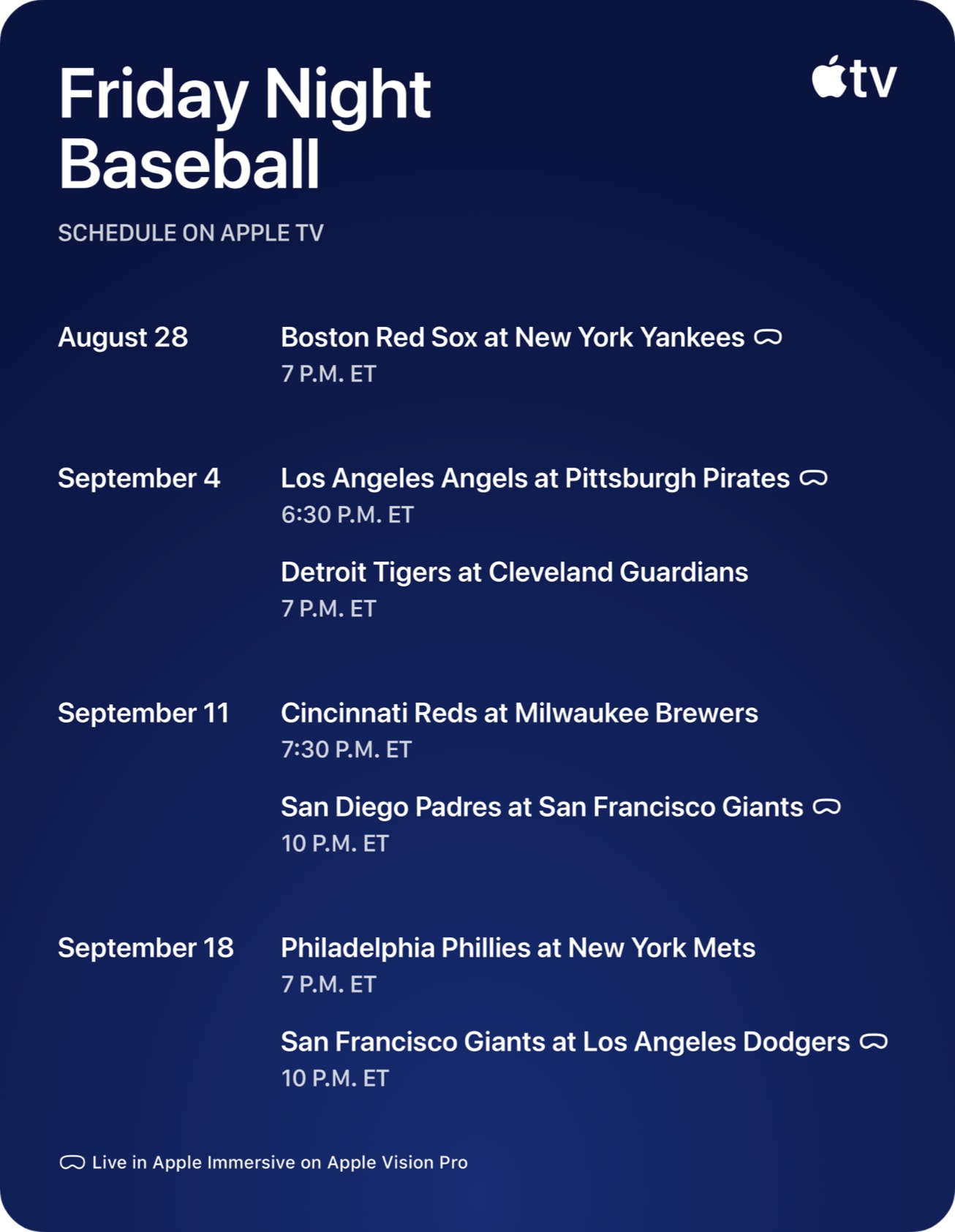Apple, MLB announce September “Friday Night Baseball” schedule - Apple