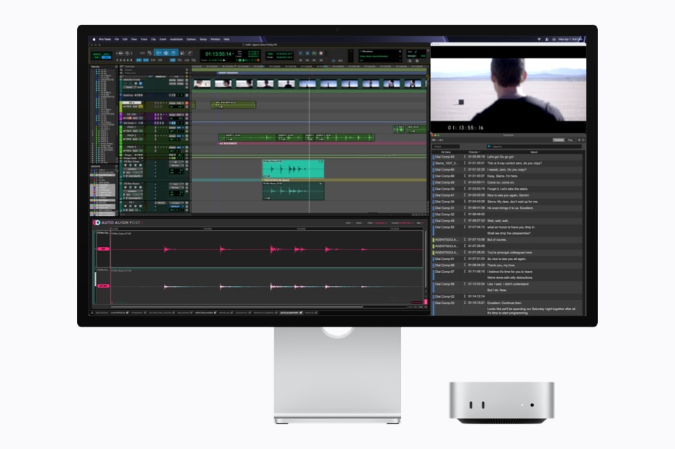 Ein Mac mini mit M5 Pro mit einem Display, auf dem Pro Tools ausgeführt wird.