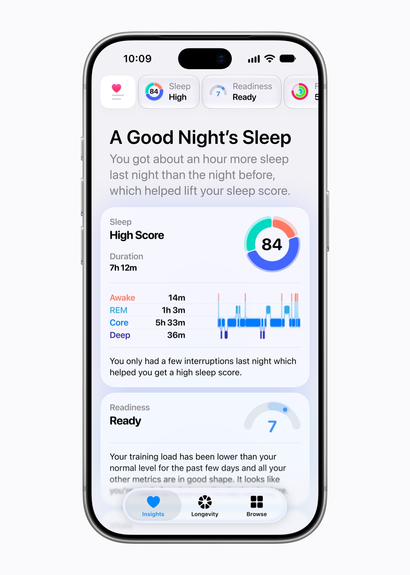 Cerapan Health dan skor tidur. Sumber: Apple Newsroom