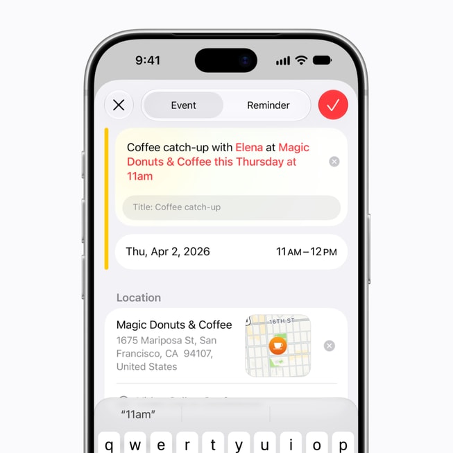 Apple Intelligence erstellt auf einem iPhone 18 Pro ein Kalenderereignis.