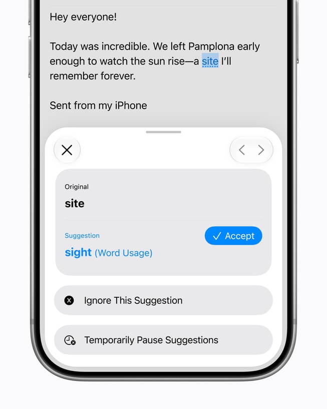 Automatisches Korrekturlesen auf einem iPhone 18 Pro.