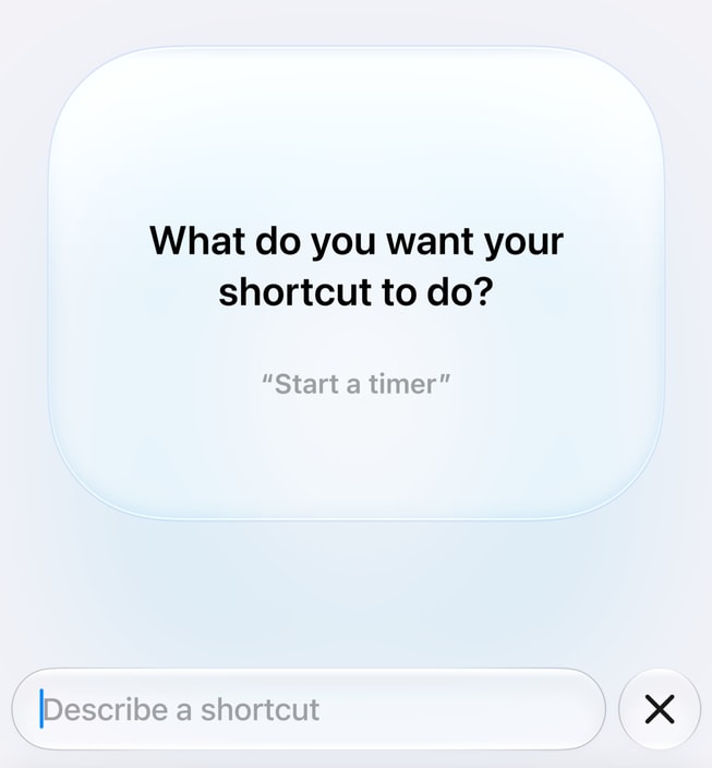 Une personne utilise Décrire un raccourci sur l’iPhone 18 Pro.