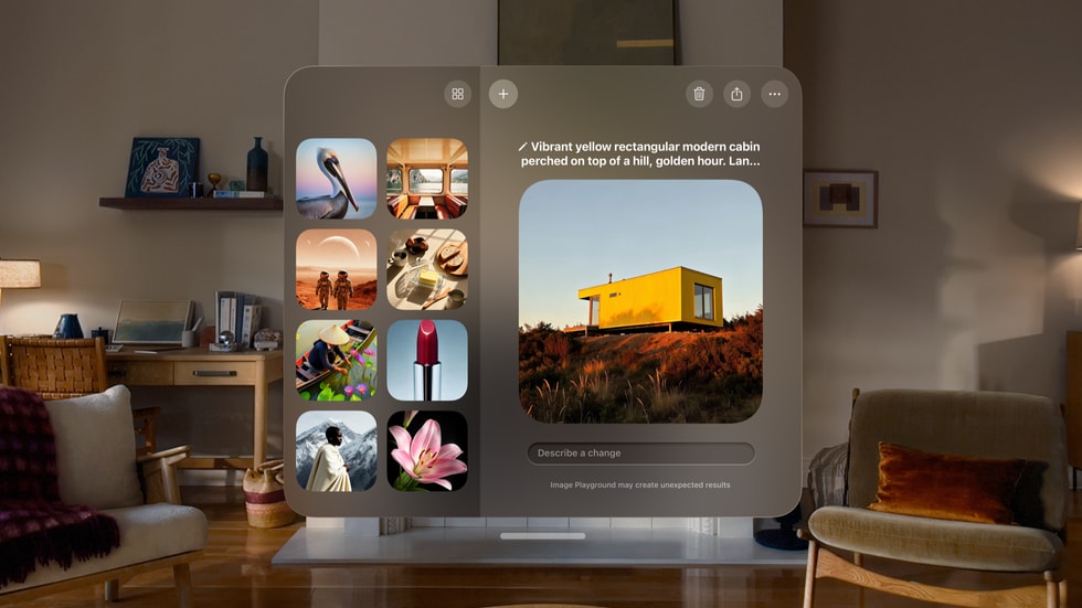 Une personne explore Image Playground dans l’interface de l’Apple Vision Pro.