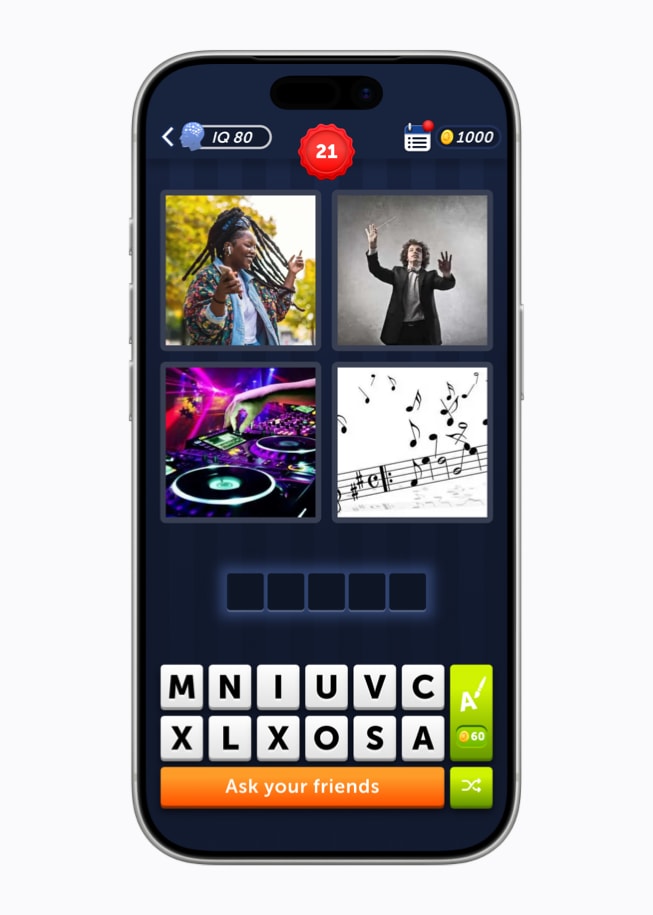 Ukázka ze hry 4 Pics 1 Word+ na iPhonu 17 Pro