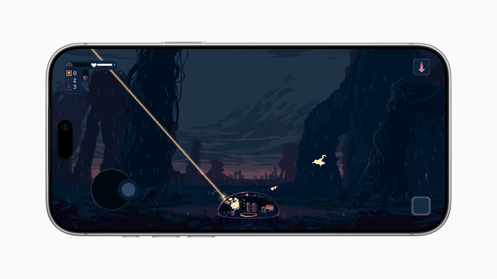 A screen on iPhone 18 Pro Max shows gameplay of Dome Keeper.