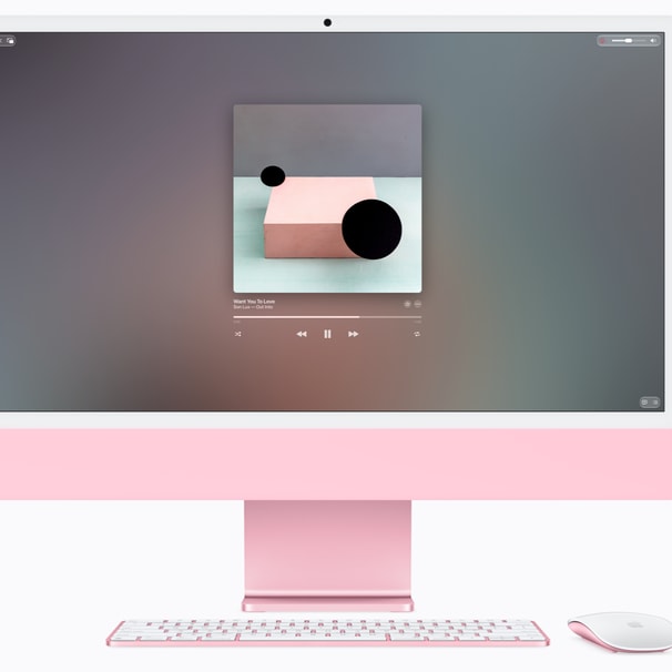 iMacとHomePod mini 2を並べたデスク