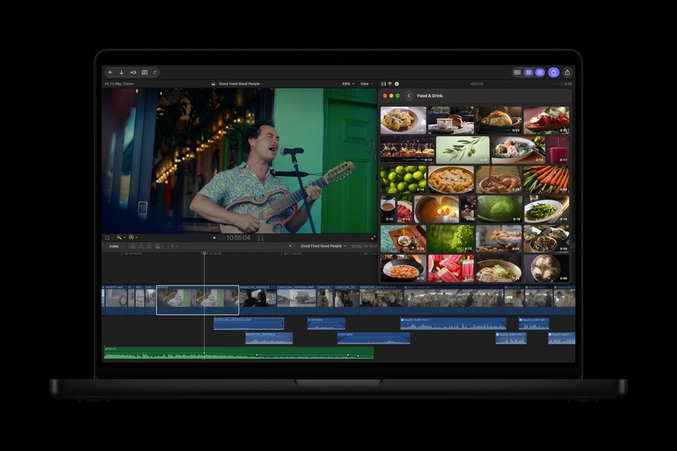 MacBook Pro hiển thị màn hình Trung Tâm Nội Dung trong Final Cut Pro.