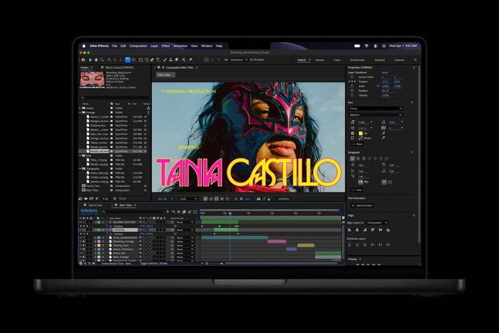 Edición de un proyecto en Adobe After Effects en un MacBook Pro de 14 pulgadas con M6.