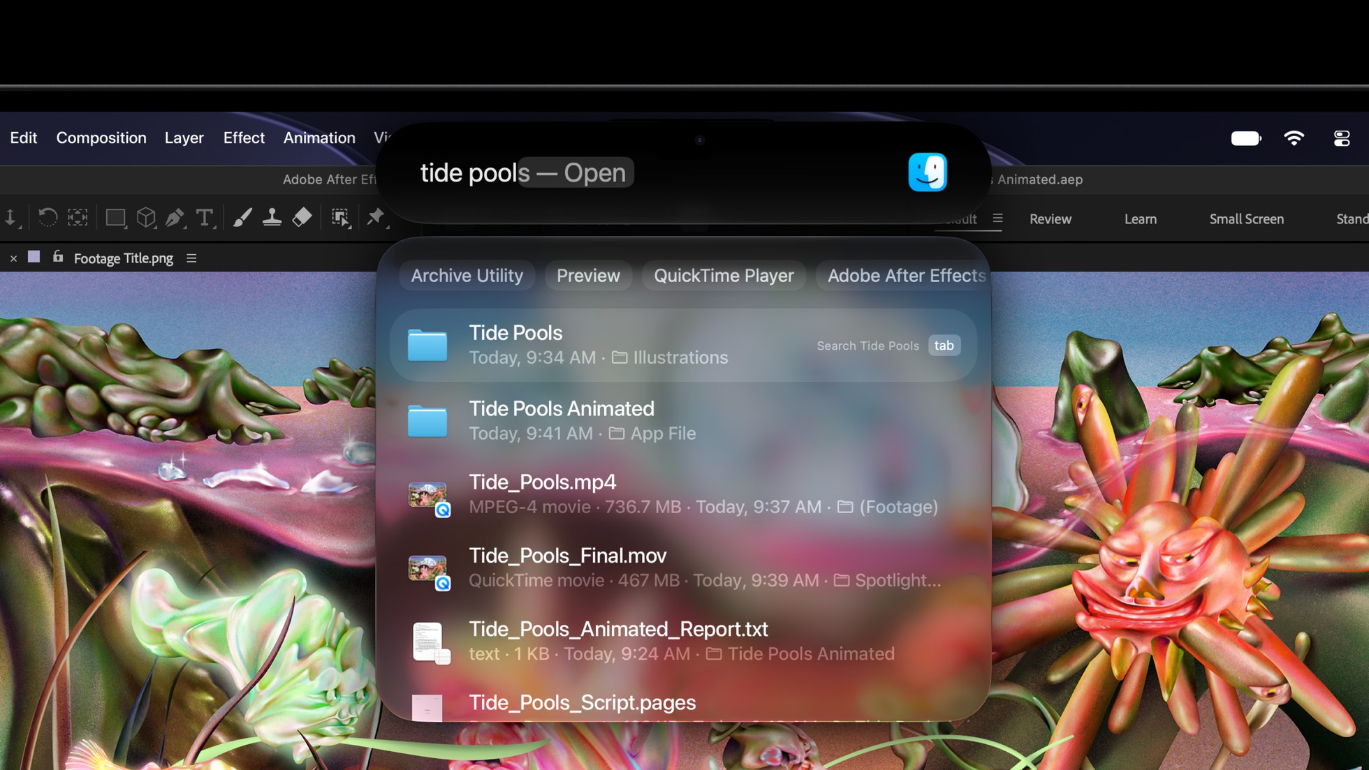 Dynamic Island showing Spotlight search