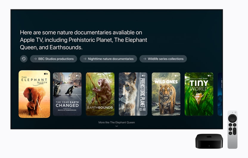 Apple TV 4KでSiri AIがおすすめ作品を表示している画面