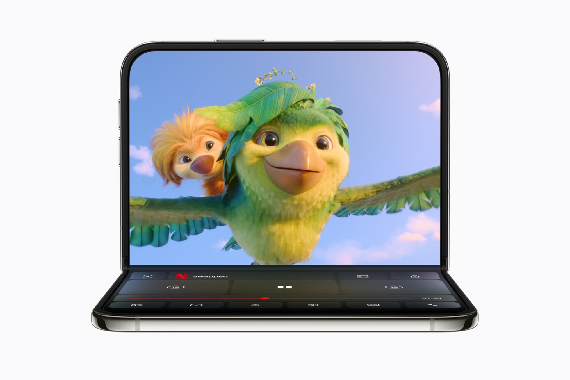 iPhone Duo open with the Netflix app filling the inner screen
