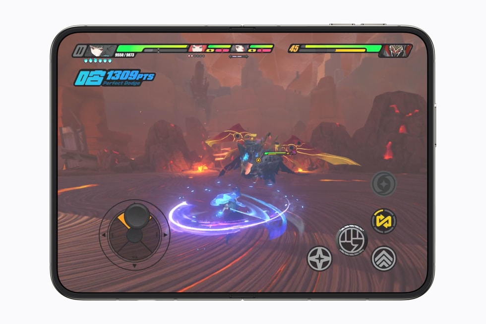 A fully flat open iPhone Duo shows the game Zenless Zone Zero.