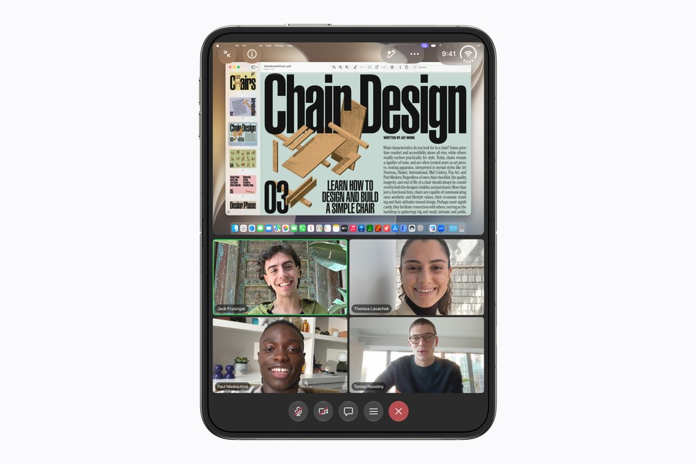 A fully flat open iPhone Duo shows the Zoom app.