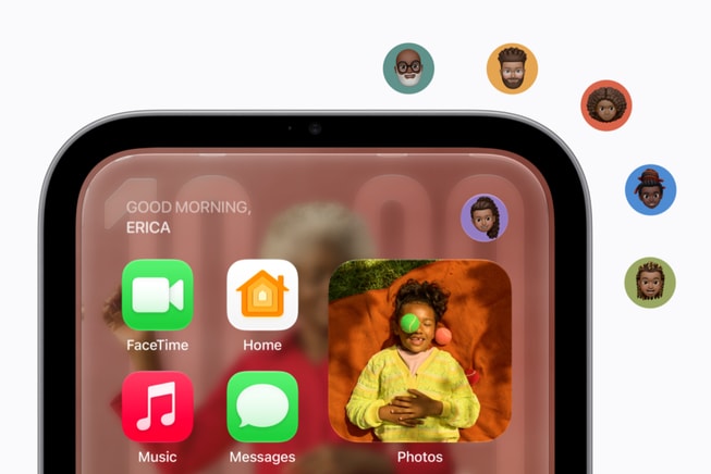 A close-up of Apple HomeView alongside icons of the household users.