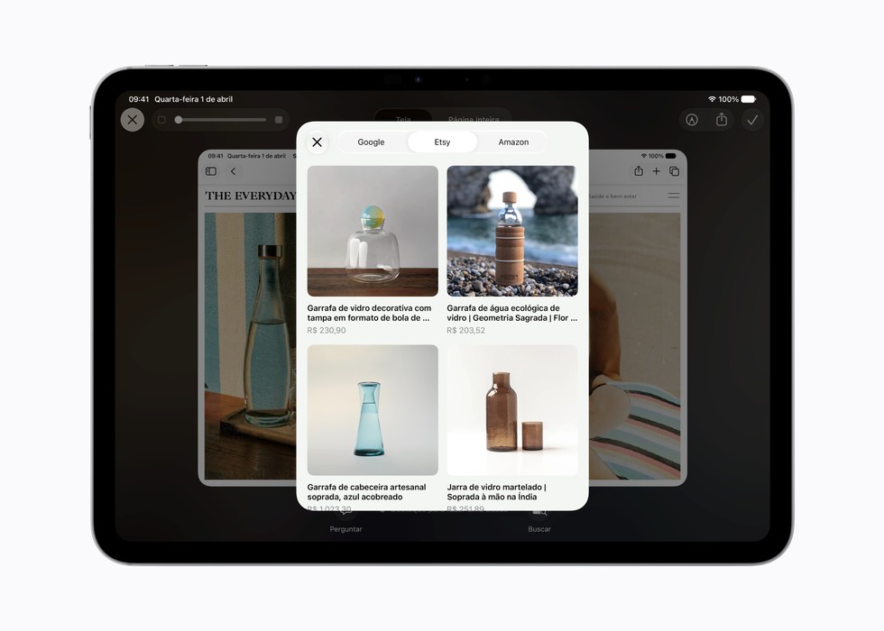 Recursos de Inteligência Visual mostrados no iPad.