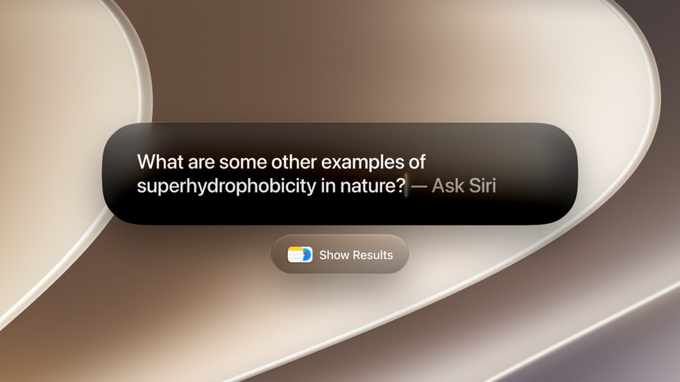 A user employs Siri AI in Spotlight to ask a question.