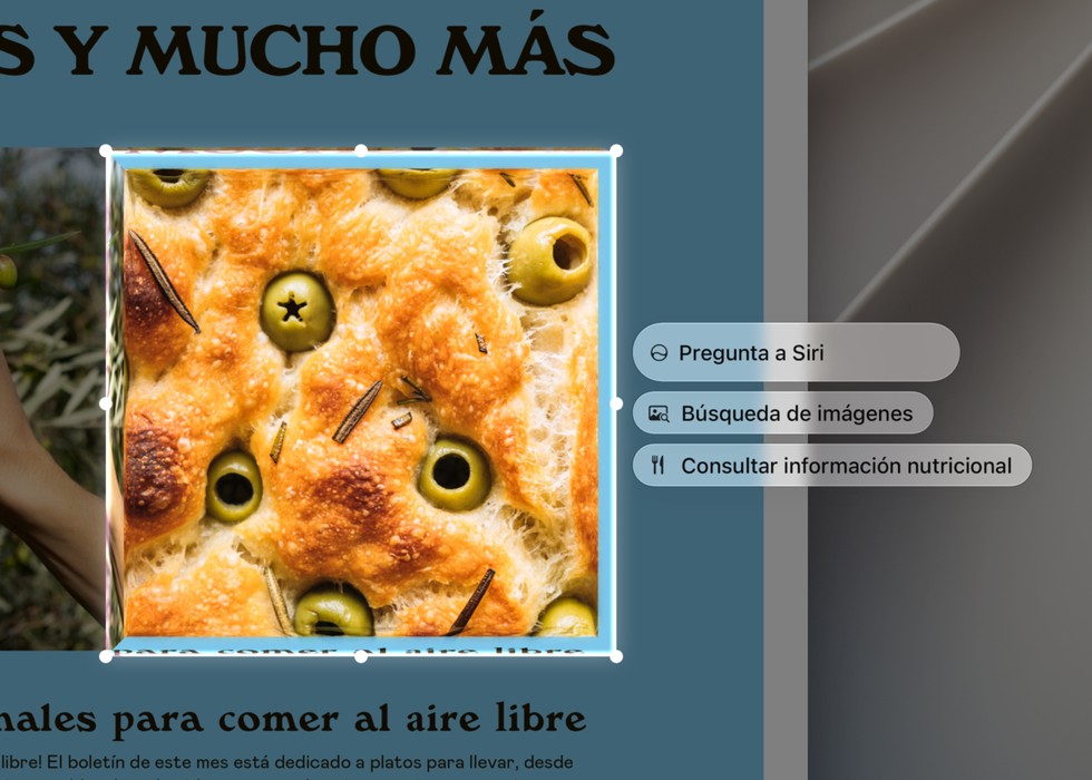 Un usuario selecciona parte de una imagen en la pantalla y pide a Siri AI que busque más información sobre ella.