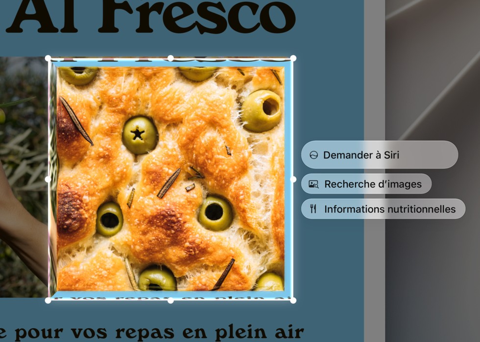 Une personne sélectionne une partie d’une image sur son écran et demande à Siri AI de fournir plus d’informations à son sujet.