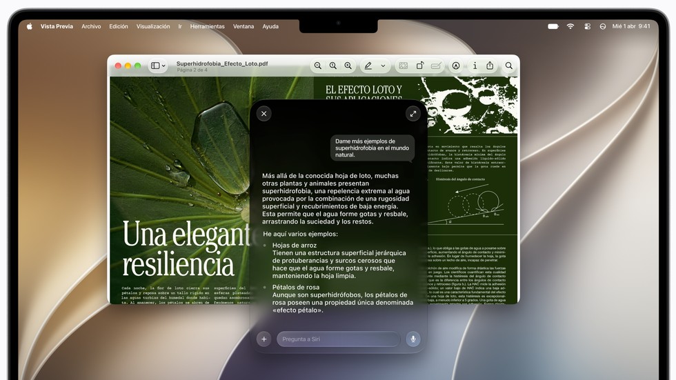 Una persona usa Siri AI para hacer una pregunta sobre el contenido de la pantalla.