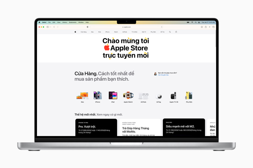 Vietnam’s Apple Store online experience is shown on MacBook Pro.