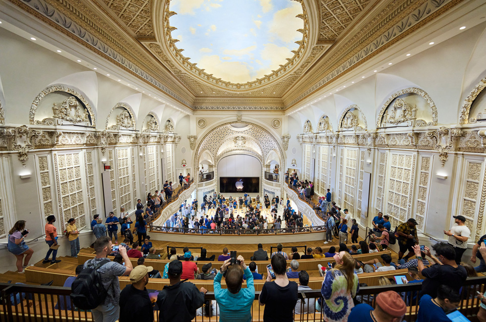 View of Apple Tower Theatre's balcony and main sales floor.