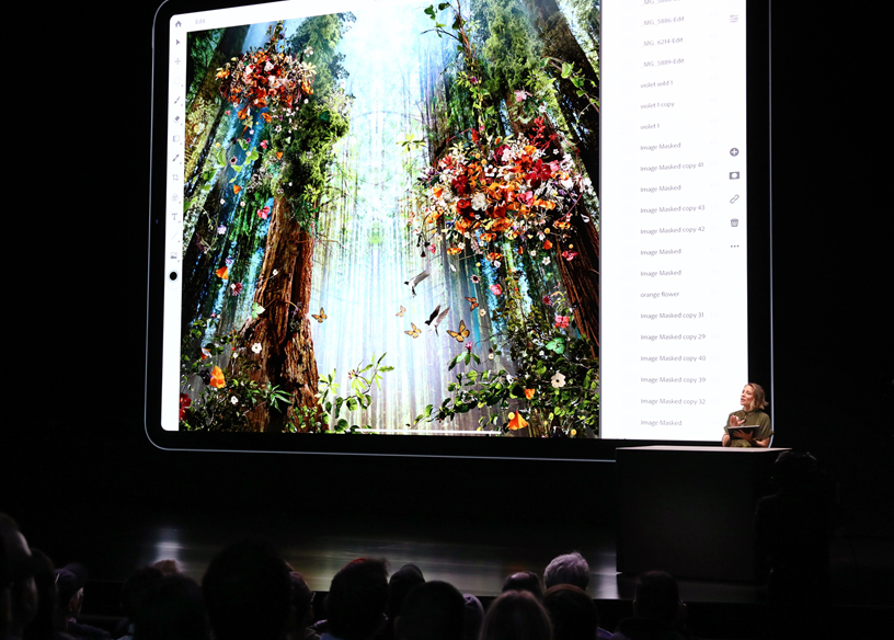 Chantel Benson demos Photoshop on iPad Pro on stage.