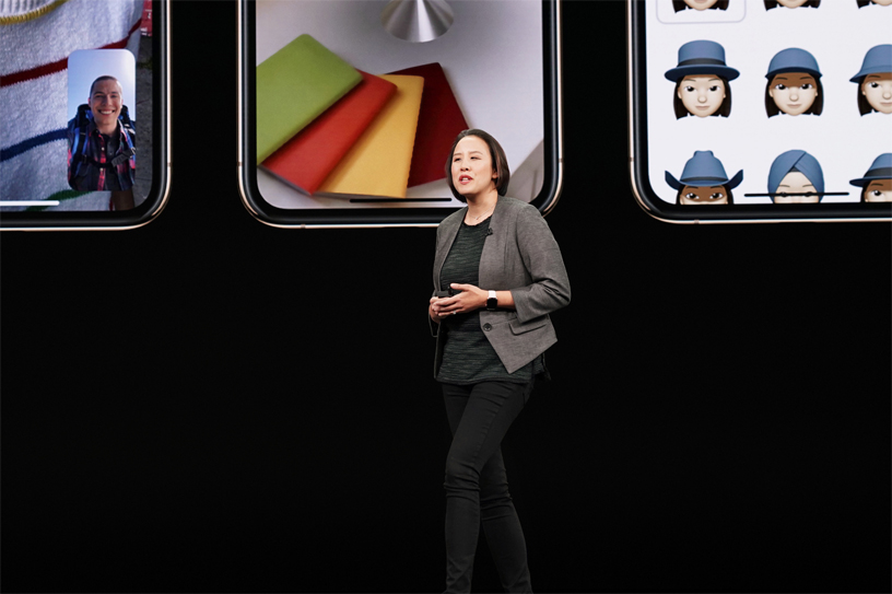 Kaiann Drance on stage at Apple’s September event.