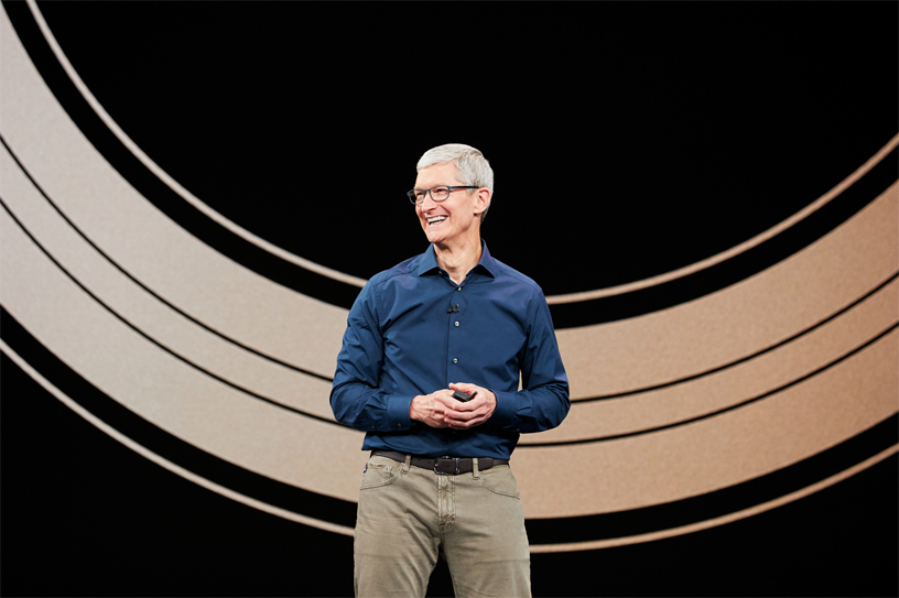 Tim Cook on stage at Apple’s September event at Apple Park’s Steve Jobs Theater.