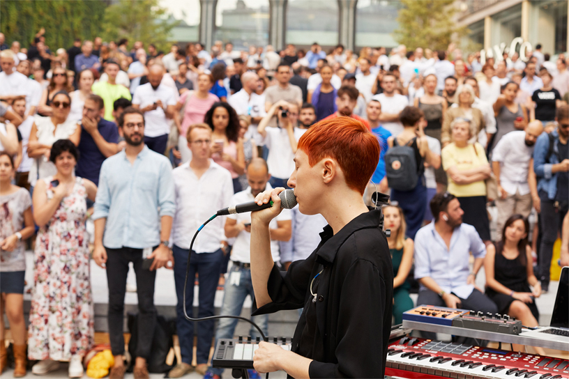 Milanese performer L I M performs in the amphitheatre at Apple Piazza Liberty.