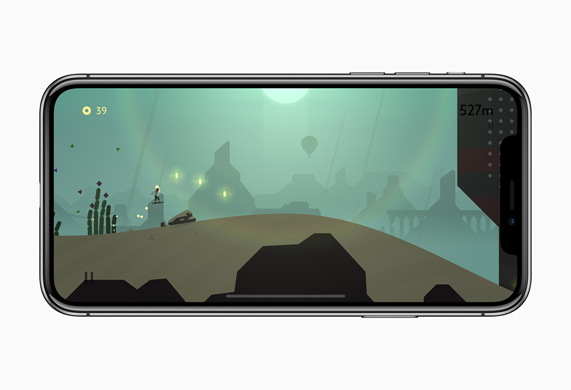 Alto’s Odyssey 게임의 게임플레이 스크린을 보여주는 iPhone X