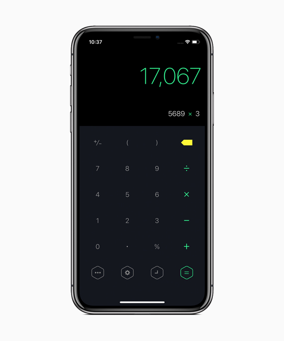iPhone X showing the Calzy 3 calculator home screen