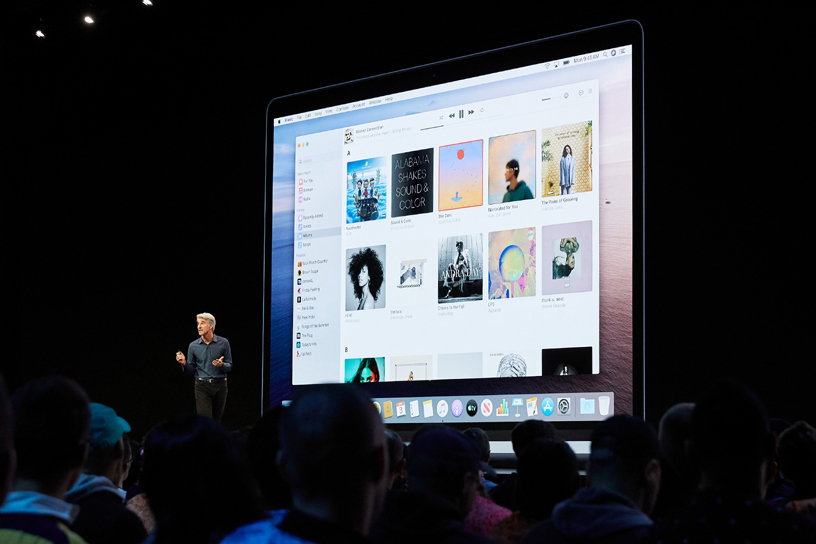 Craig Federighi presenta macOS Catalina en el escenario del WWDC 2019.
