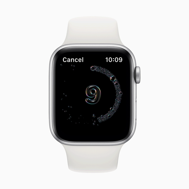 Apple Watch Series 5上で手を洗う動きを検知している様子。