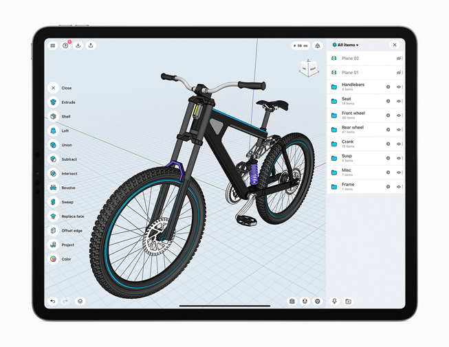 「Shapr 3D」アプリケーションを iPad Pro で表示している様子。