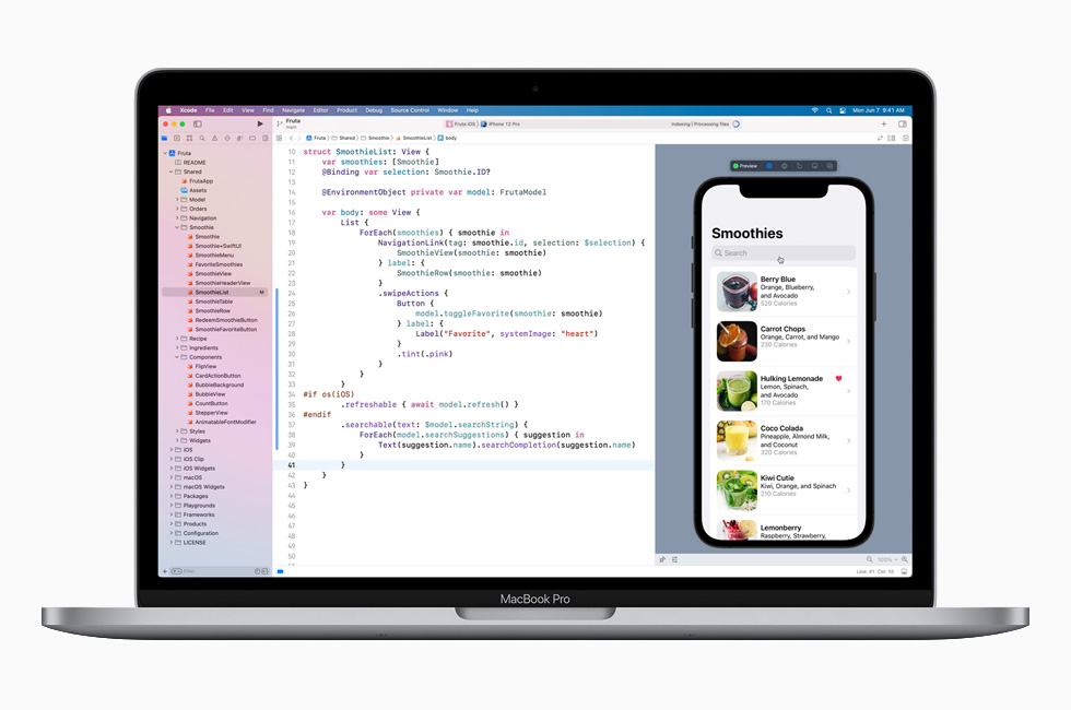 SwiftUI exibida no MacBook Pro de 13 polegadas.