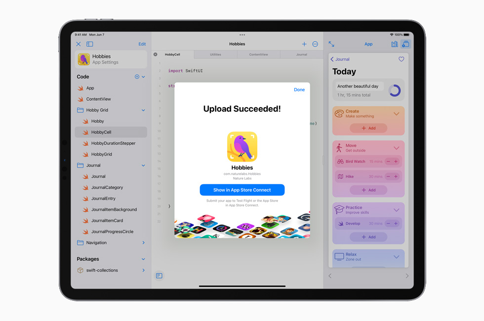 An app is uploaded to the App Store on the 12.9-inch iPad Pro.