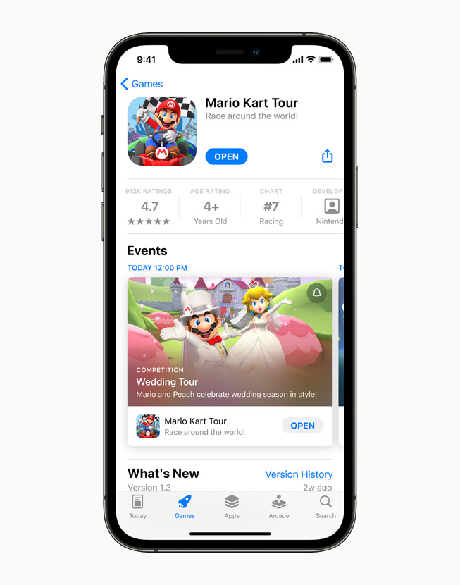 “Mario Kart Tour” na App Store, mostrado no iPhone 12 Pro.