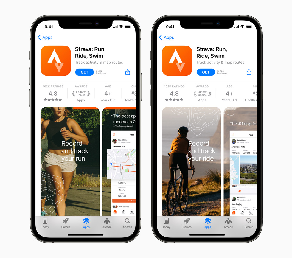 Un iPhone 12 Pro con l’app Strava sull’App Store.