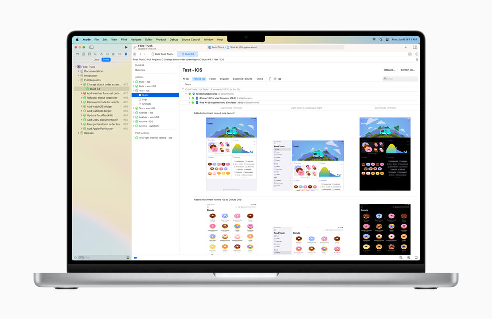 Un MacBook Pro muestra Xcode Cloud.