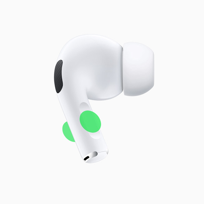 Eine Nahaufnahme der Steuerung für die Stummschaltung bei den AirPods Pro.