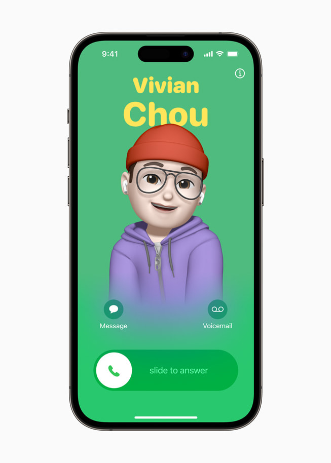 Un Contact Poster de Vivian Chou affiché sur un iPhone 14 Pro.