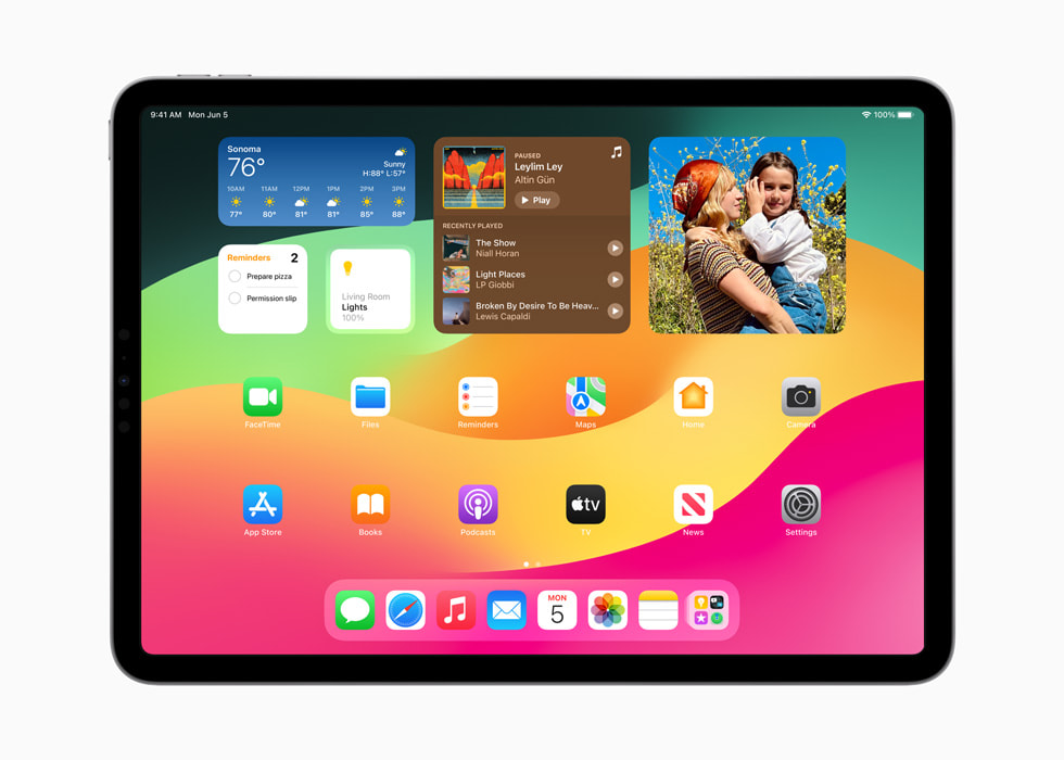 iPad Pro muestra widgets en la pantalla de inicio.