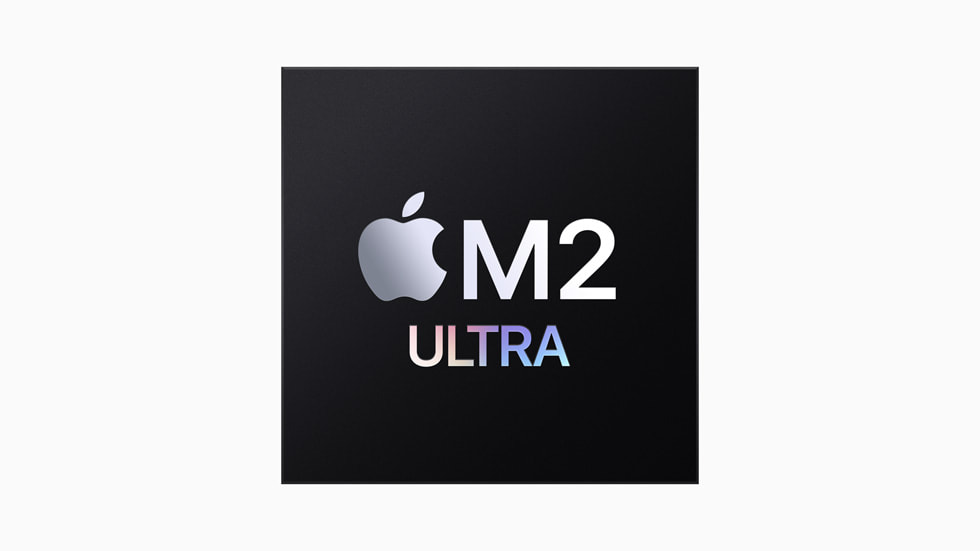 검은 배경에 표시된 M2 Ultra 로고.
