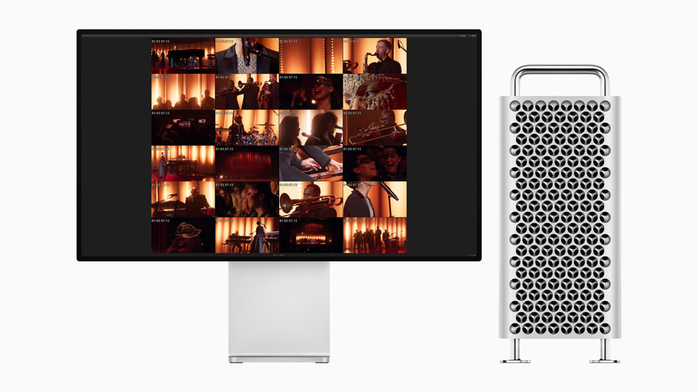 Mac Pro with M2 Ultra is shown encoding video to ProRes on Mac Studio.